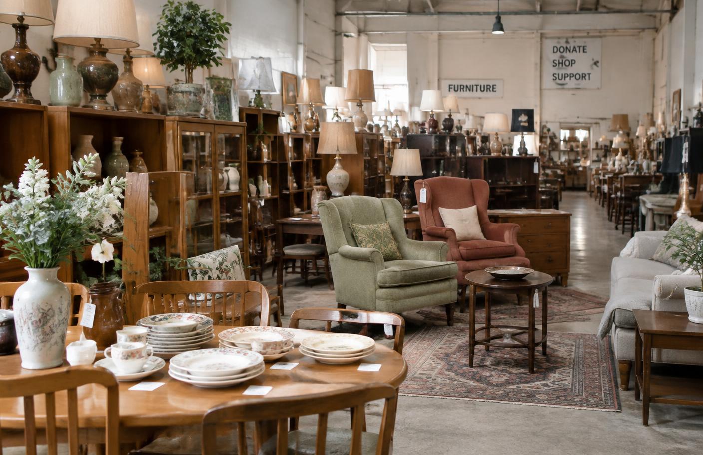 Meubles et objets triés pour la revente et le don après un débarras